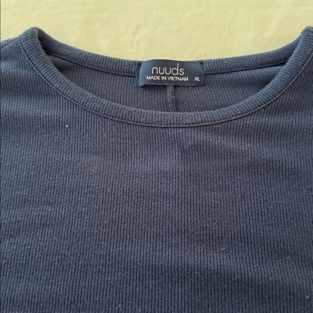 nuuds Navy Blue Long Sleeve Slinky Rib Tee - Picture 2 of 5
